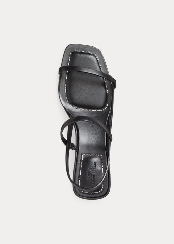 Ralph Lauren Læder Block-Heel Sandal Černé | 1b4lH9TV