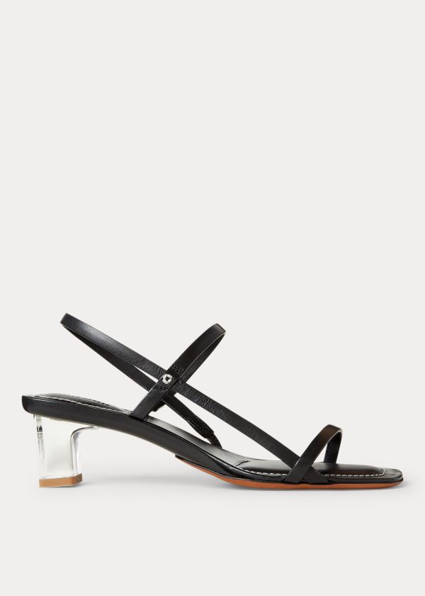 Ralph Lauren Læder Block-Heel Sandal Černé | 1b4lH9TV