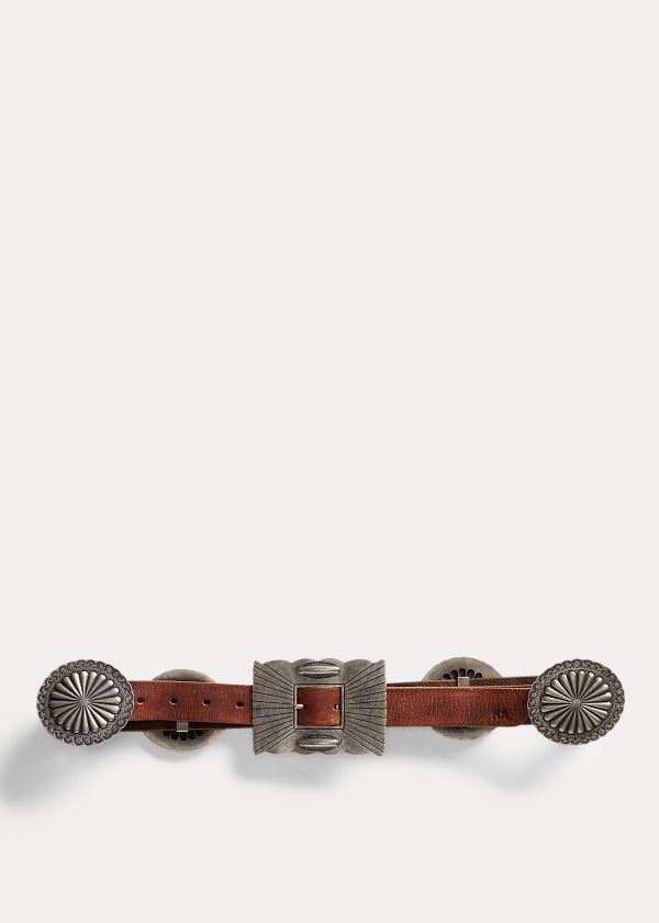 Ralph Lauren Læder Concho Belt Stříbrné Hnědé | 4X6ztz7E