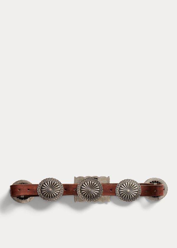Ralph Lauren Læder Concho Belt Stříbrné Hnědé | 4X6ztz7E