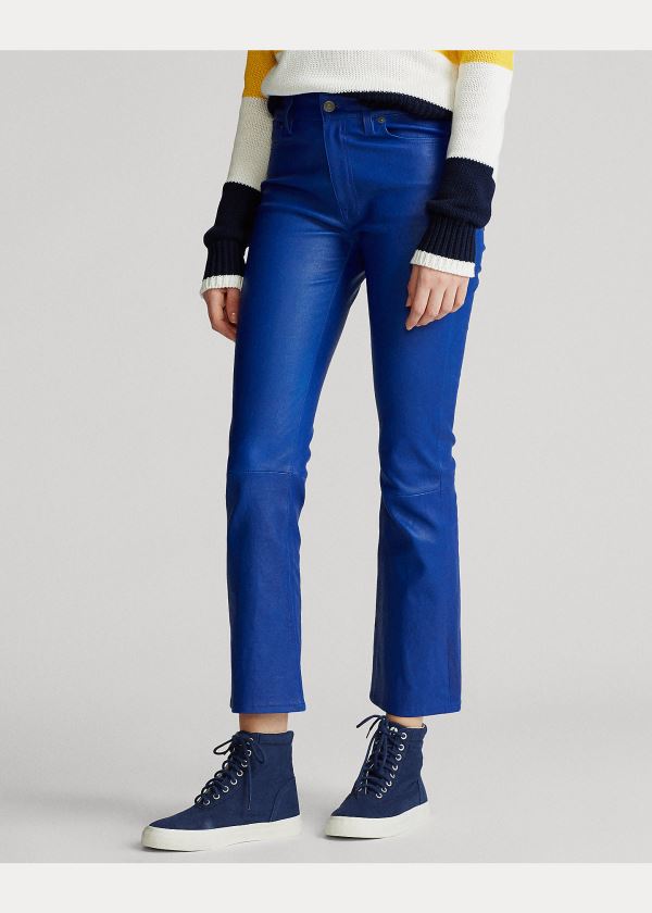 Ralph Lauren Læder Cropped Flare Pant Královská Modrá Blankyt | Q1Cg72rL