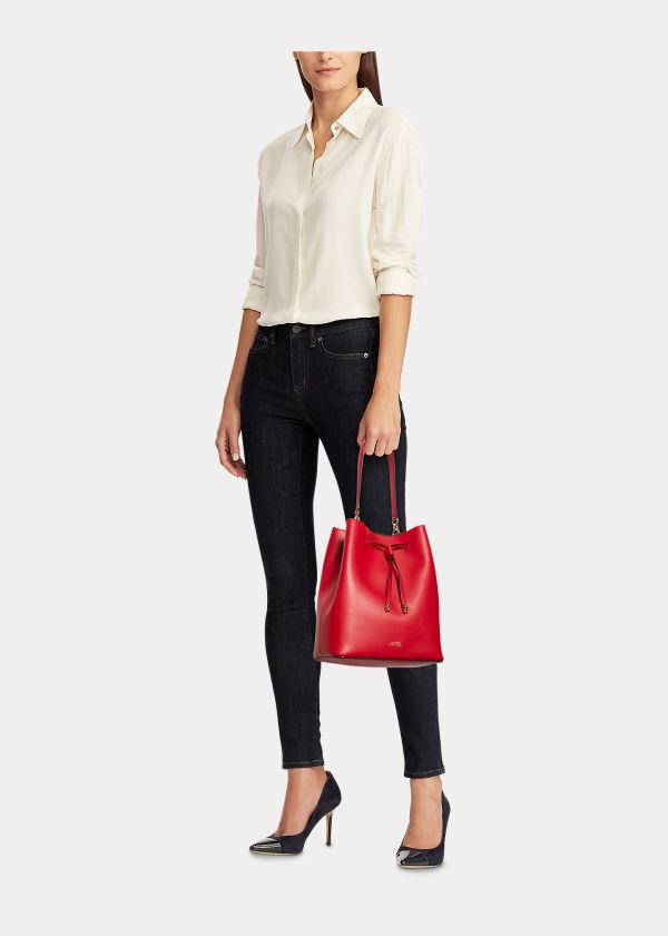 Ralph Lauren Læder Debby Drawstring Bag Červené | 5Wzpr3Qr