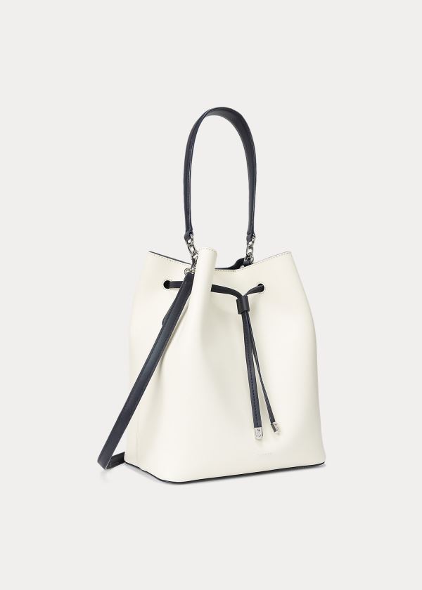 Ralph Lauren Læder Debby Drawstring Bag Bílé Tmavě Blankyt | q8w51fYT