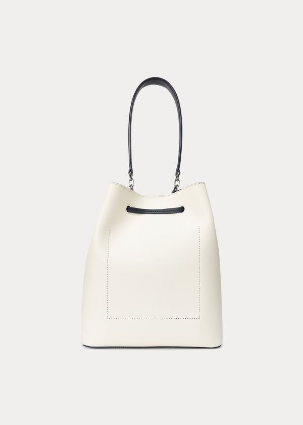Ralph Lauren Læder Debby Drawstring Bag Bílé Tmavě Blankyt | q8w51fYT