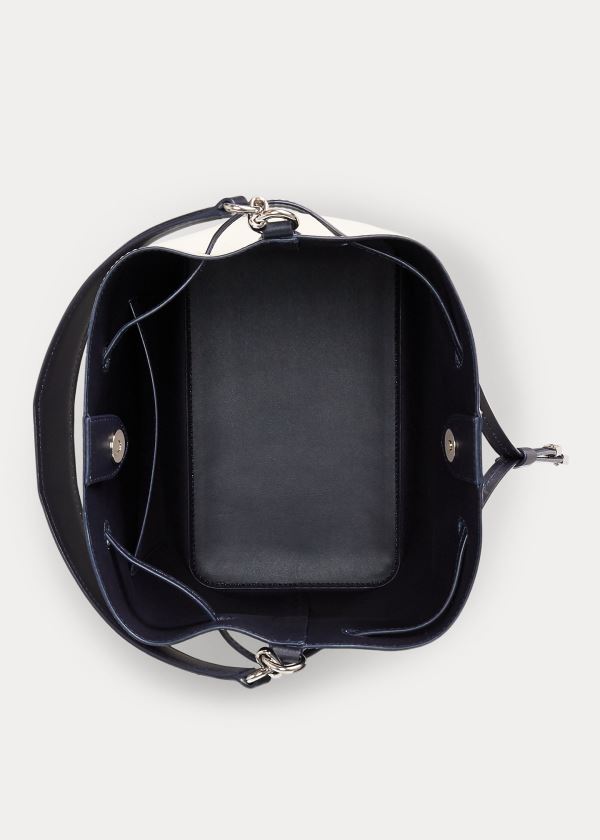 Ralph Lauren Læder Debby Drawstring Bag Bílé Tmavě Blankyt | q8w51fYT