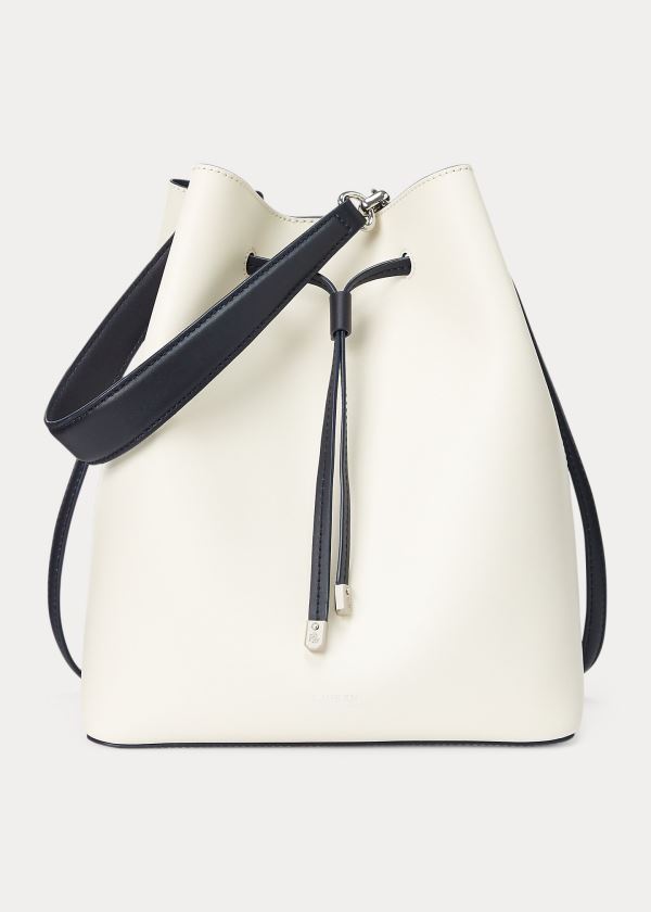 Ralph Lauren Læder Debby Drawstring Bag Bílé Tmavě Blankyt | q8w51fYT