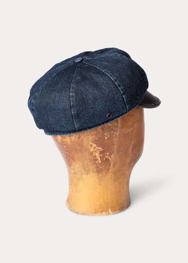 Ralph Lauren Læder-Denim Motorcycle Cap Tmavě Blankyt Blankyt Světle Modré | r0qrtZkX