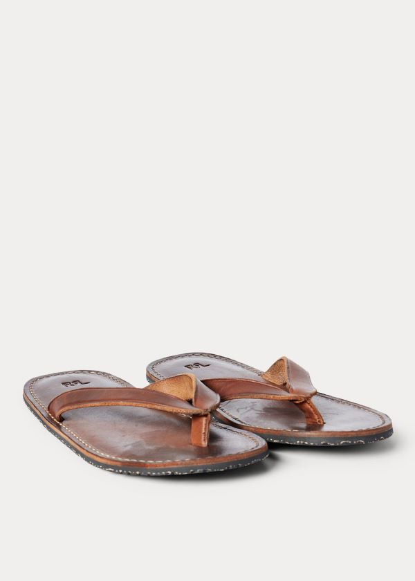Ralph Lauren Læder Flip-Flop Sandal Tmavě Hnědé | Mq266Dvh