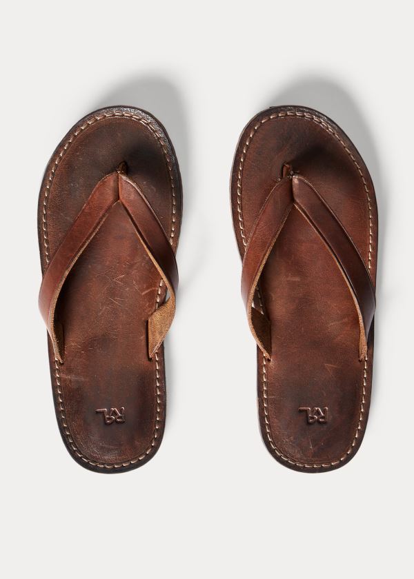 Ralph Lauren Læder Flip-Flop Sandal Tmavě Hnědé | Mq266Dvh