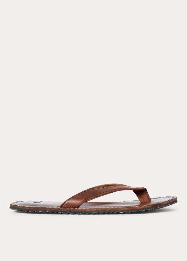 Ralph Lauren Læder Flip-Flop Sandal Tmavě Hnědé | Mq266Dvh