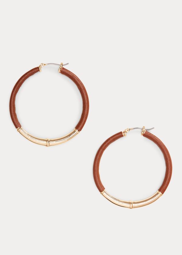 Ralph Lauren Læder Hoop Earrings Zlaté | lkcGJhw4