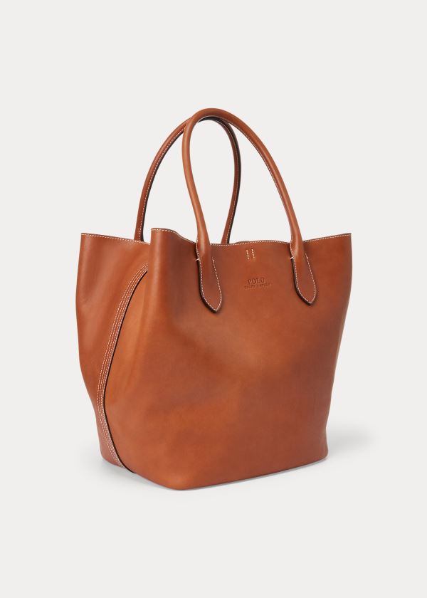 Ralph Lauren Læder Large Bellport Tote Hnědé | dEayxGWn