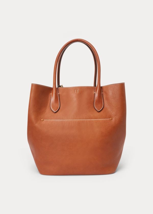 Ralph Lauren Læder Large Bellport Tote Hnědé | dEayxGWn