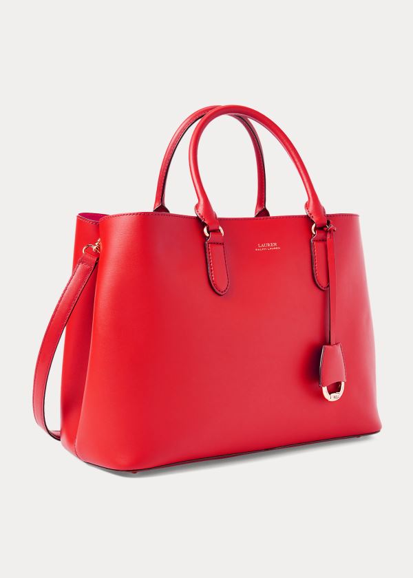 Ralph Lauren Læder Large Marcy Satchel Červené Zlaté | oFxDc1C9