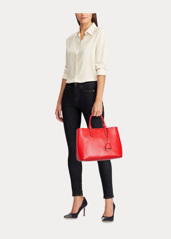 Ralph Lauren Læder Large Marcy Satchel Červené Zlaté | oFxDc1C9