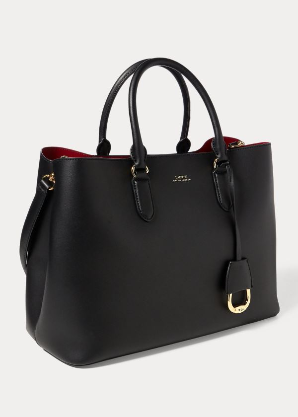 Ralph Lauren Læder Marcy Satchel Černé Červené | 1CUZHWrR