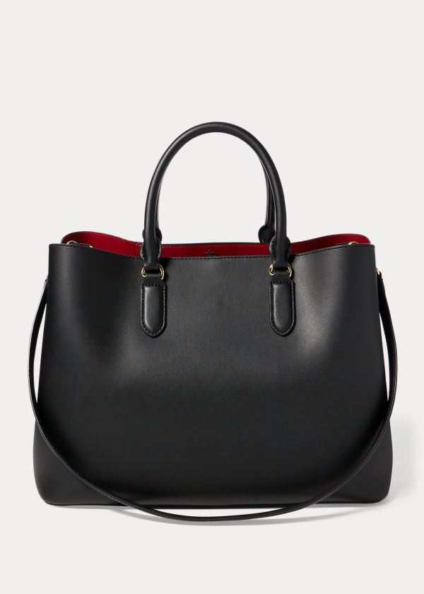 Ralph Lauren Læder Marcy Satchel Černé Červené | 1CUZHWrR