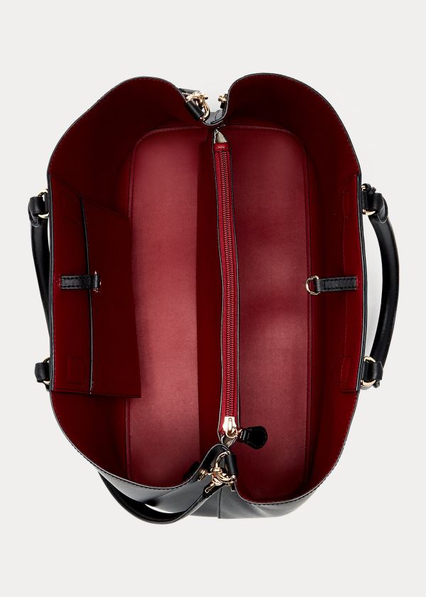 Ralph Lauren Læder Marcy Satchel Černé Červené | 1CUZHWrR