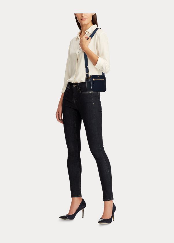 Ralph Lauren Læder Medium Crossbody Bag Tmavě Blankyt | xxIhdsli