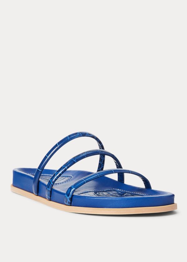 Ralph Lauren Læder Pantofle Sandal Královská Modrá Blankyt | gX32IDu3