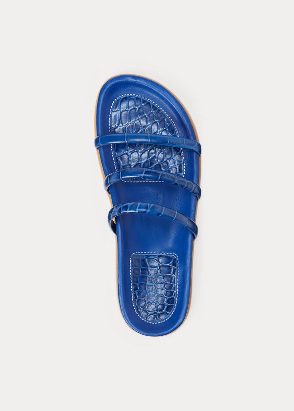 Ralph Lauren Læder Pantofle Sandal Královská Modrá Blankyt | gX32IDu3