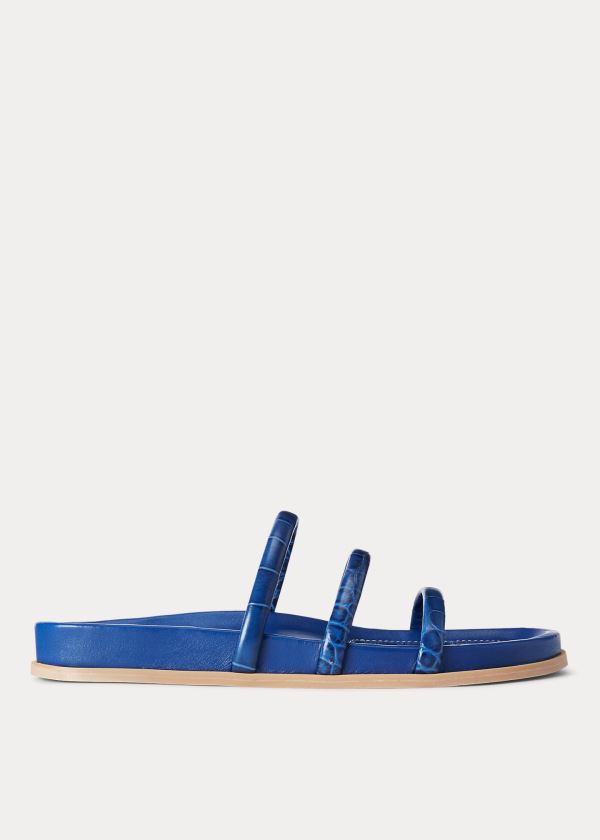 Ralph Lauren Læder Pantofle Sandal Královská Modrá Blankyt | gX32IDu3