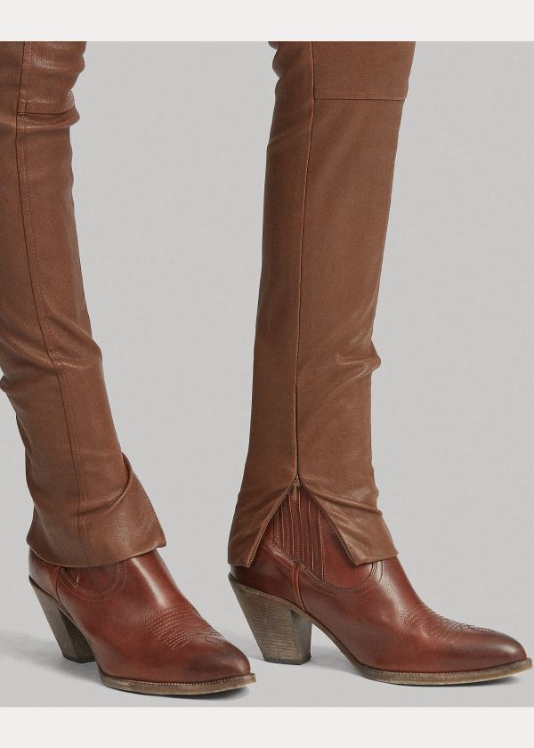 Ralph Lauren Læder Skinny Pant Hnědé | lDqTFTkn