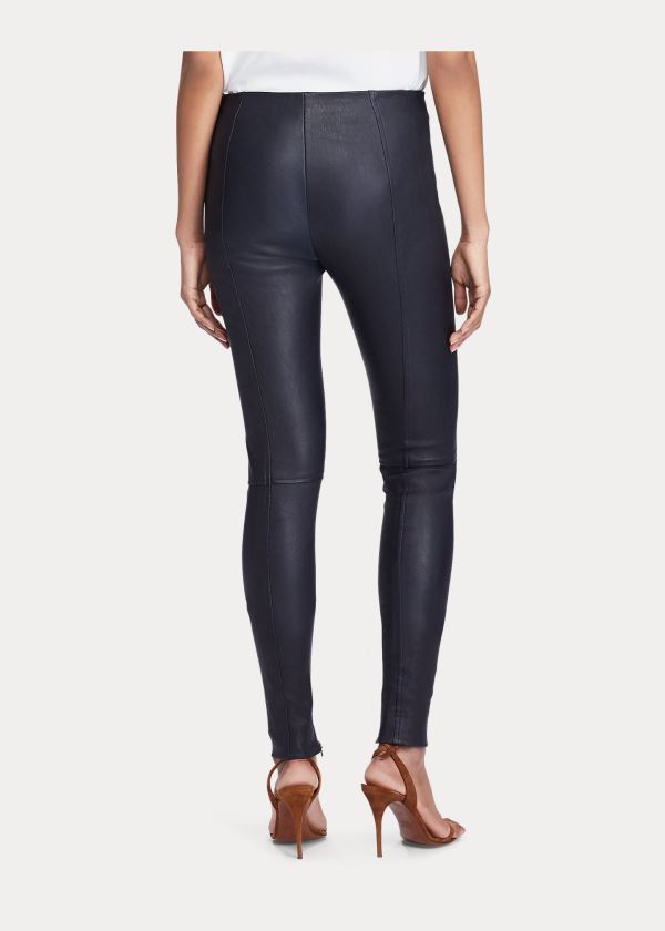 Ralph Lauren Læder Skinny Pant Tmavě Blankyt | EWWJoyeM