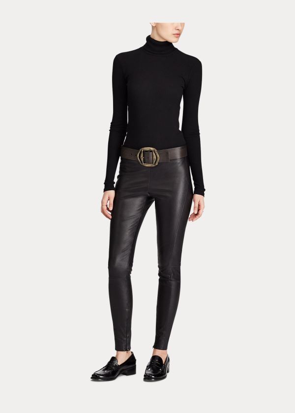Ralph Lauren Læder Skinny Pant Černé | EuC80cGG