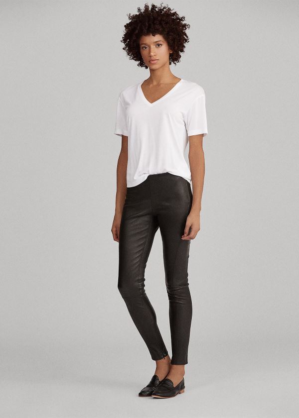 Ralph Lauren Læder Skinny Pant Černé | EuC80cGG