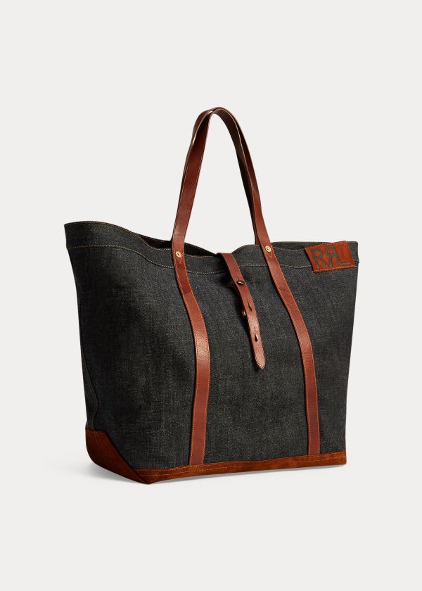 Ralph Lauren Læder-Trim Denim Tote Indigo | AJAKGlYW