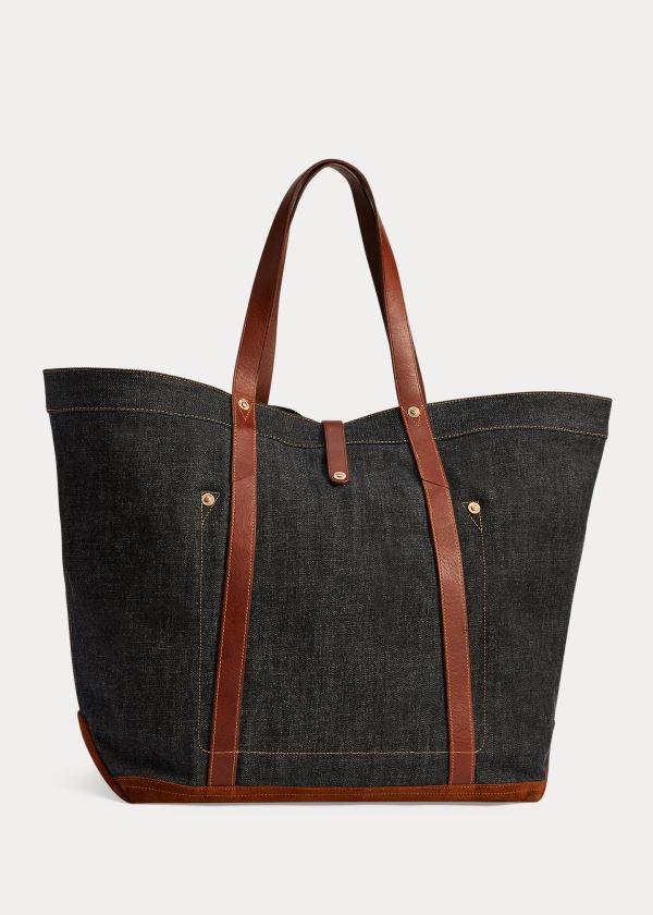 Ralph Lauren Læder-Trim Denim Tote Indigo | AJAKGlYW