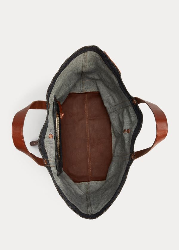Ralph Lauren Læder-Trim Denim Tote Indigo | AJAKGlYW