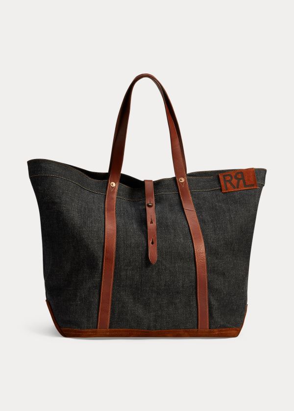 Ralph Lauren Læder-Trim Denim Tote Indigo | AJAKGlYW