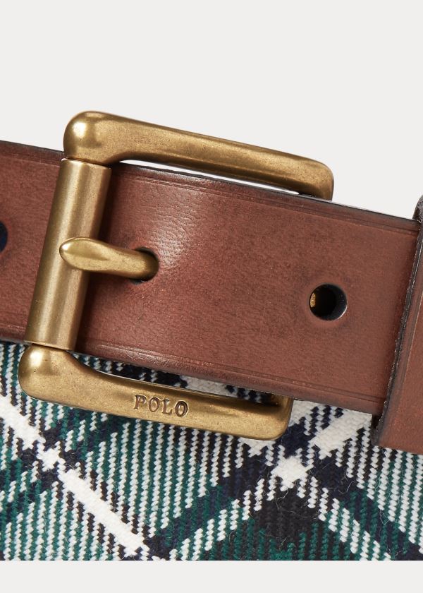 Ralph Lauren Læder-Trimmed Tartan Belt Bílé Zelene Tmavě Blankyt Žluté | RYOpBTYD