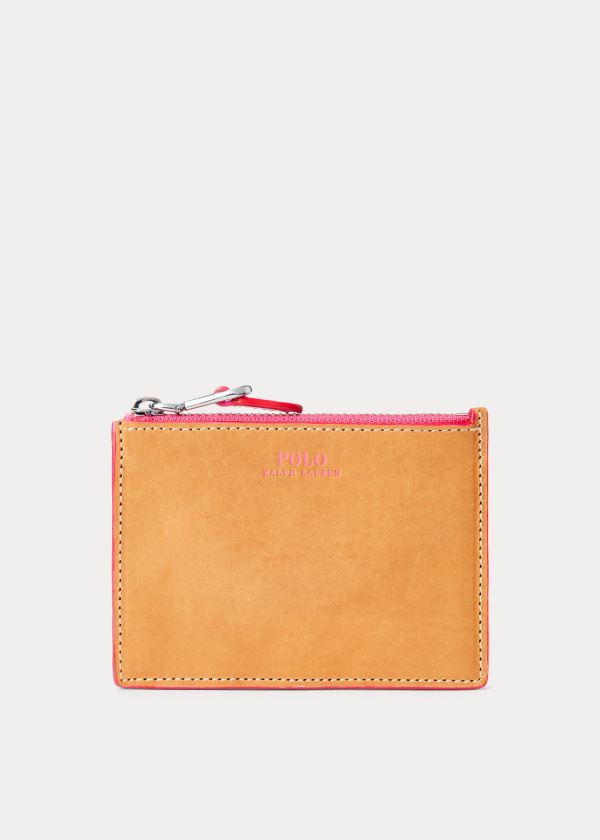 Ralph Lauren Læder Zip Card Case Hnědé Růžové | Q4V3XtNg