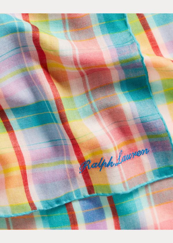 Ralph Lauren Madras Cashmere-Silk Scarf Žluté Fialové | gusXDoJ7
