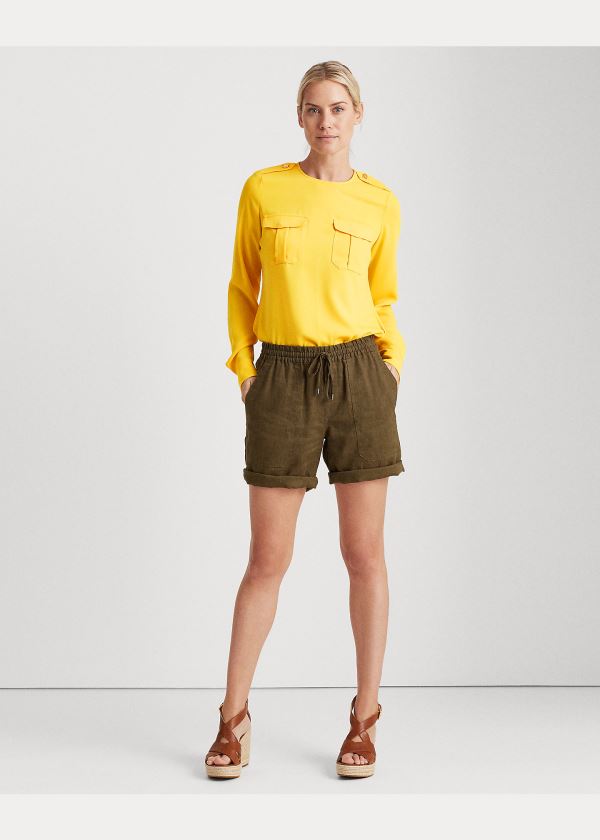 Ralph Lauren Matte Crepe Long-Sleeve Top Žluté | Qg28iH2U