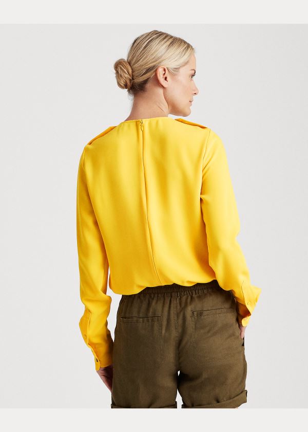 Ralph Lauren Matte Crepe Long-Sleeve Top Žluté | Qg28iH2U
