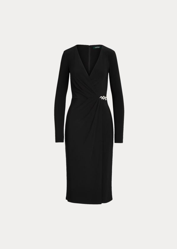 Ralph Lauren Matte Jersey Surplice Šaty Černé | 0RhEm6vP