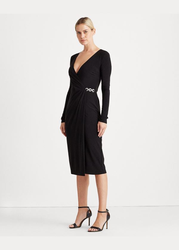 Ralph Lauren Matte Jersey Surplice Šaty Černé | 0RhEm6vP