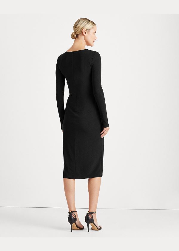 Ralph Lauren Matte Jersey Surplice Šaty Černé | 0RhEm6vP