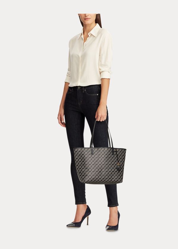 Ralph Lauren Medium Collins Tote Černé Bílé | KPasJ7M4