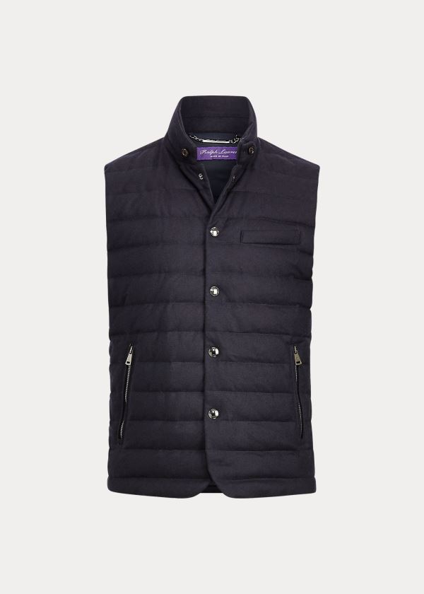 Ralph Lauren Merino-Blend-Flannel Down Vest Tmavě Blankyt | 7IcEcvhO