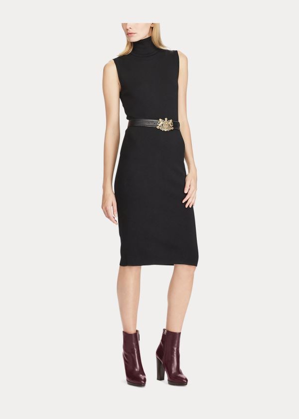Ralph Lauren Merino Wool Turtleneck Šaty Černé | llZhjlGd