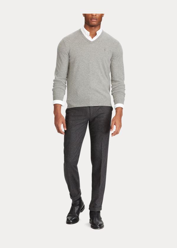 Ralph Lauren Merino Wool V-Neck Svetrové Šedé | 2bY66wm3