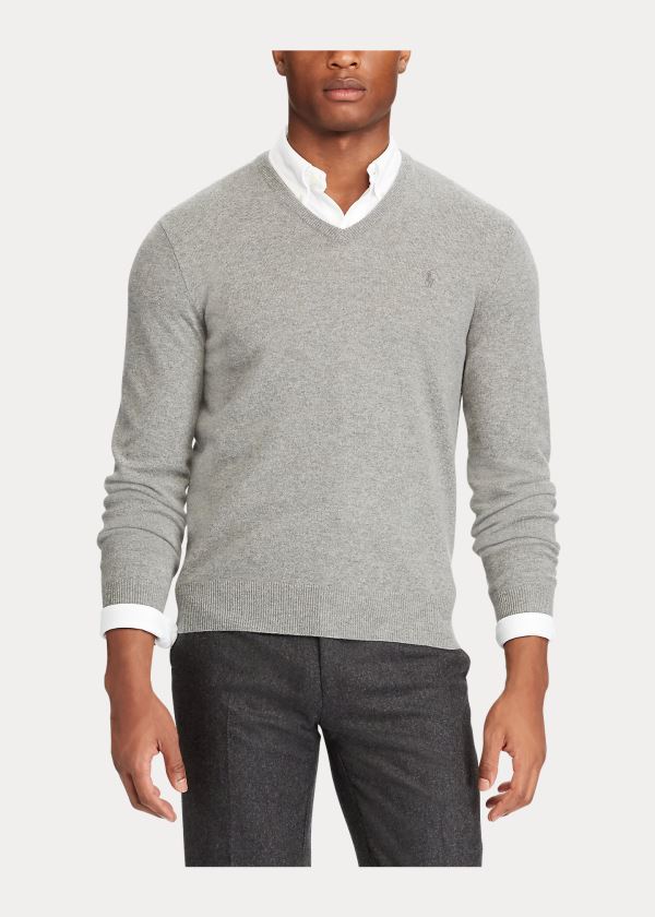 Ralph Lauren Merino Wool V-Neck Svetrové Šedé | 2bY66wm3