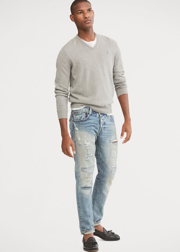 Ralph Lauren Merino Wool V-Neck Svetrové Šedé | 2bY66wm3