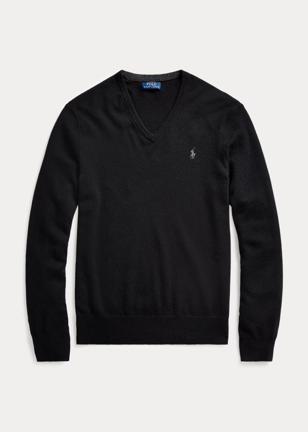 Ralph Lauren Merino Wool V-Neck Svetrové Černé | 4duVIKUP