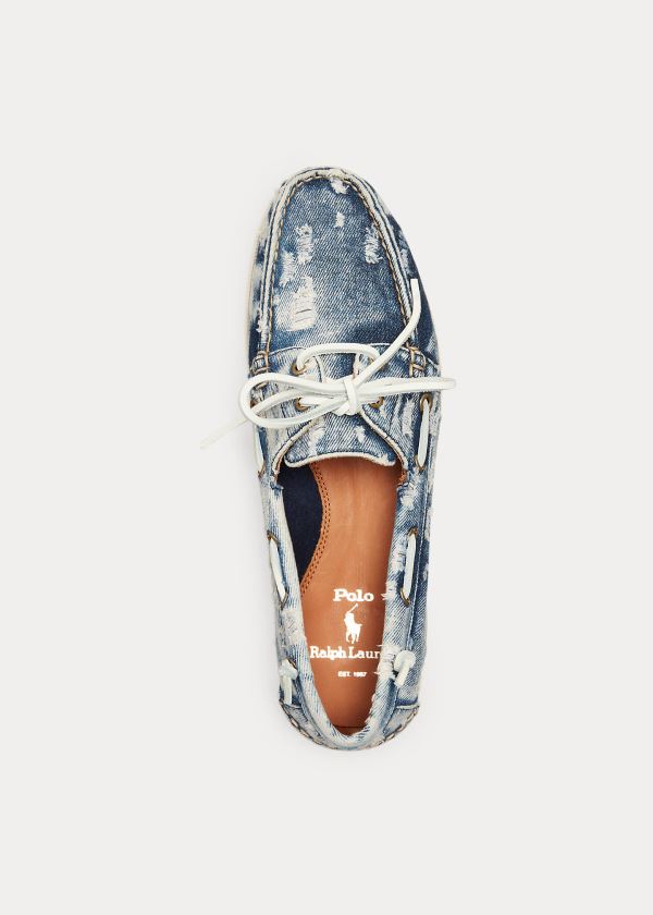 Ralph Lauren Merton Washed Denim Lodní Shoe Blankyt Bílé | pQAqBuxf